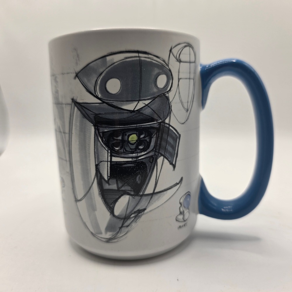 Disney Store Pixar Wall-E EVE Concept Art Sketch Ceramic Coffee Mug Blue White